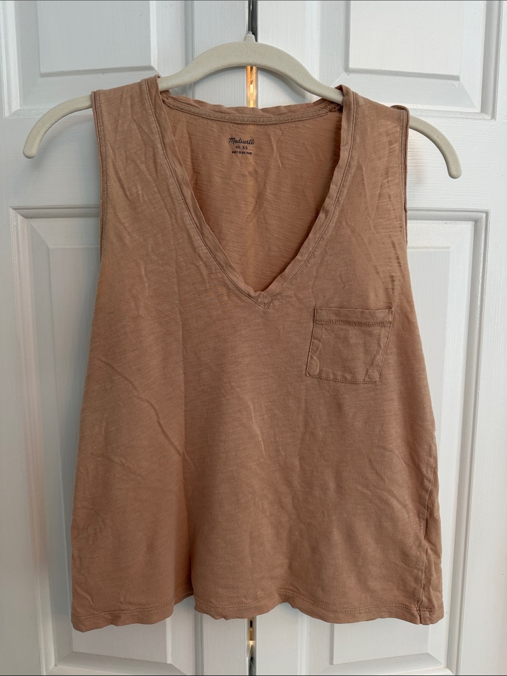 Madewell V-Neck Tank Top in Camel/Tan with Chest Pocket